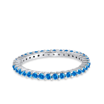 Full Eternity Wedding Band Round Simulated Blue Topaz CZ Ring 925 Sterling Silver